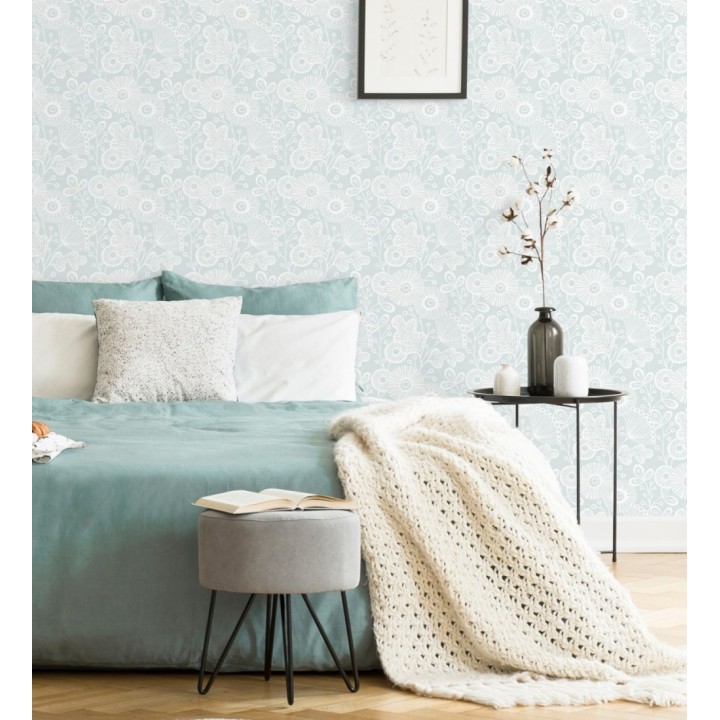 Papel pintado flores nórdicas tonos celestes - Sunday Flowers 679402
