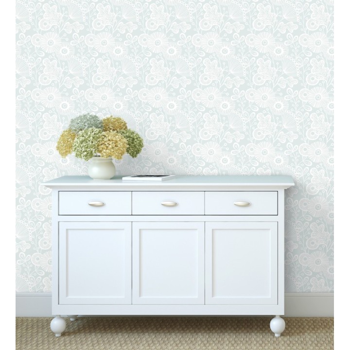 Papel pintado flores nórdicas tonos celestes - Sunday Flowers 679402