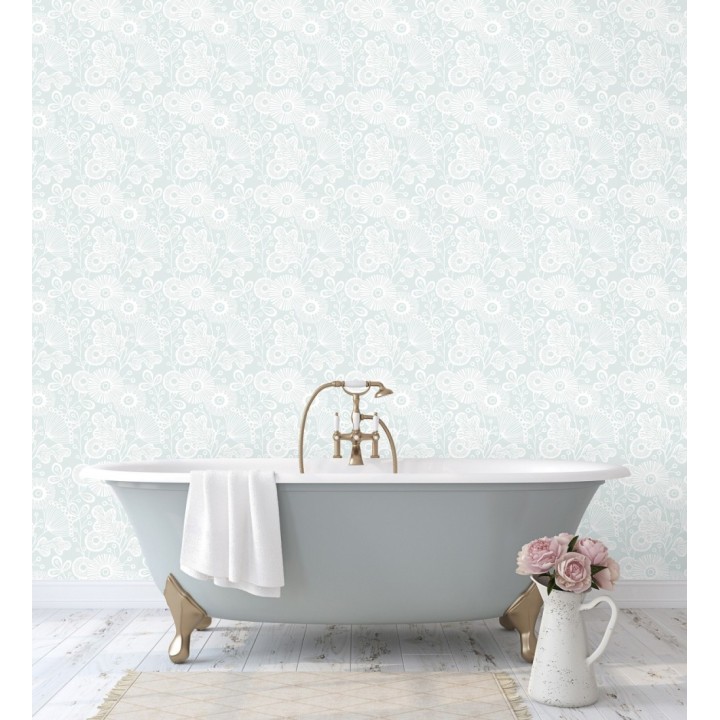 Papel pintado flores nórdicas tonos celestes - Sunday Flowers 679402