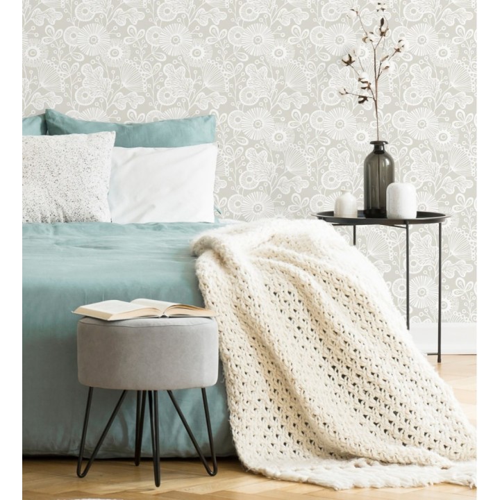 Papel pintado flores nórdicas tonos claros - Sunday Flowers 679404