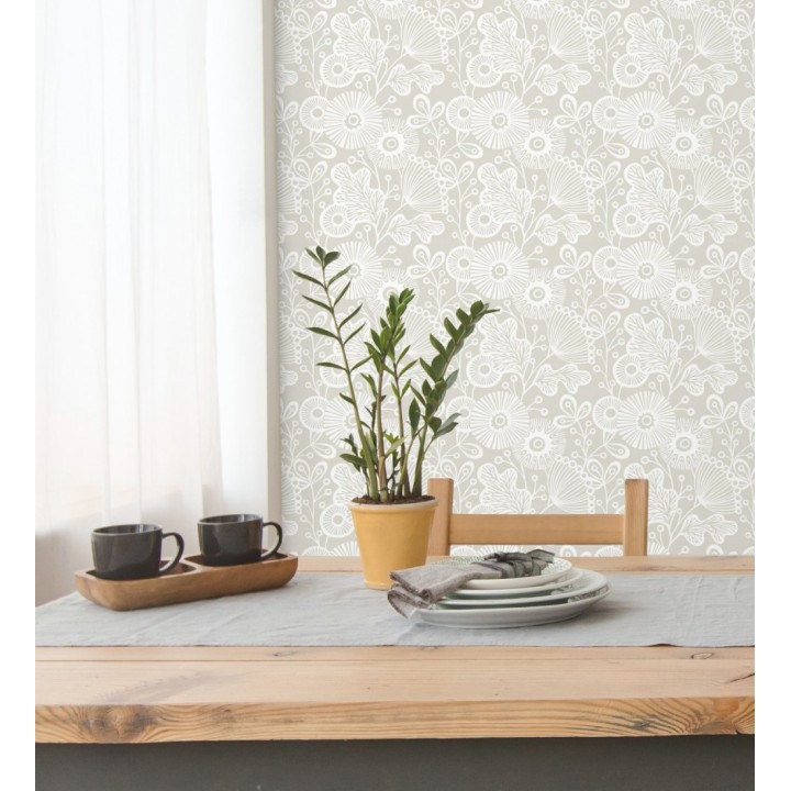 Papel pintado flores nórdicas tonos claros - Sunday Flowers 679404