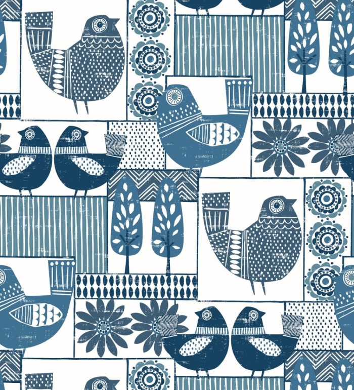 Papel pintado de gallinas y árboles con estilo nórdico - Scandi Birds 679405