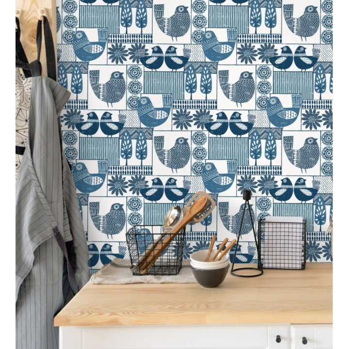 Papel pintado de gallinas y árboles con estilo nórdico - Scandi Birds 679405
