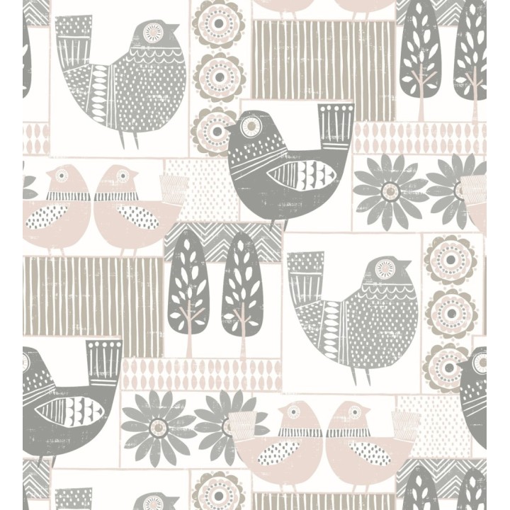 Papel pintado de gallinas y árboles con estilo nórdico - Scandi Birds 679407