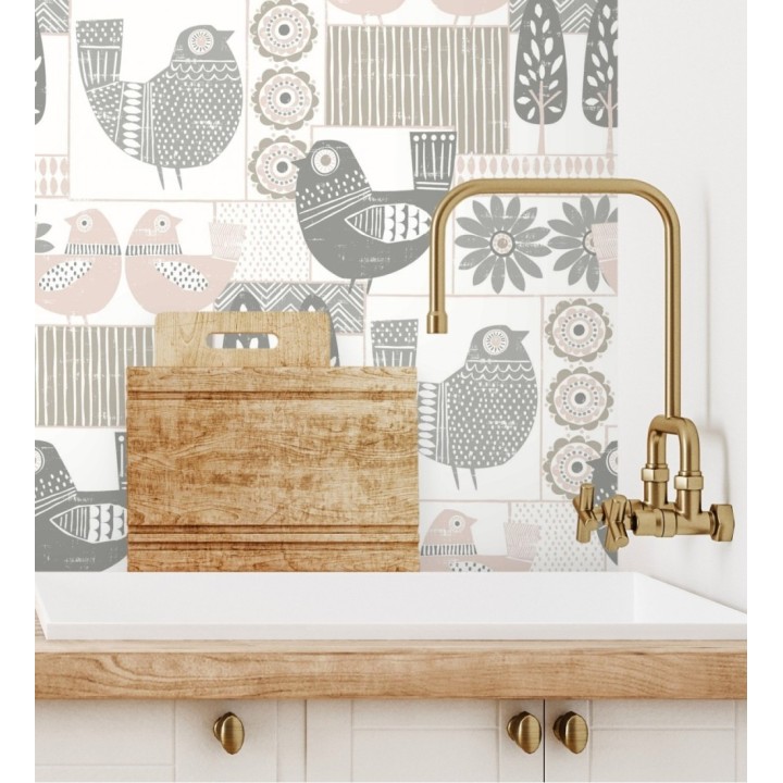 Papel pintado de gallinas y árboles con estilo nórdico - Scandi Birds 679407