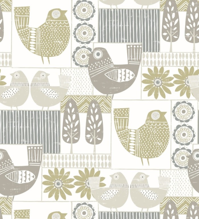 Papel pintado de gallinas y árboles con estilo nórdico - Scandi Birds 679408