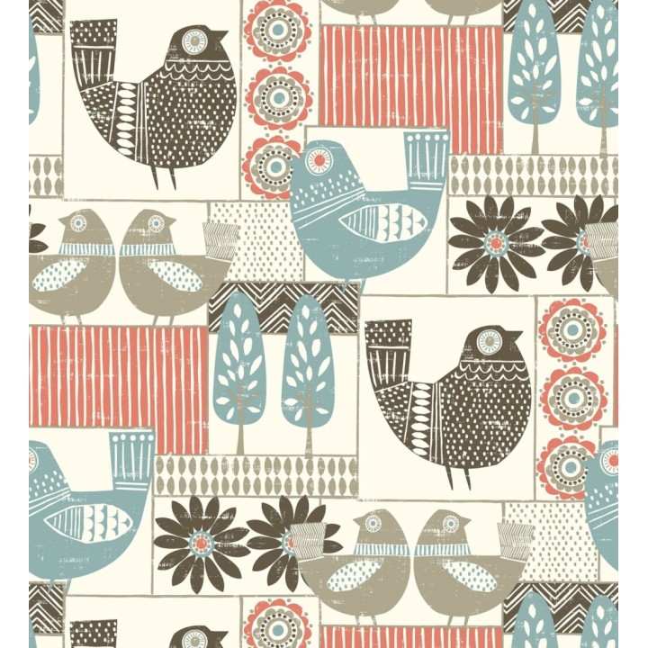 Papel pintado de gallinas y árboles con estilo nórdico - Scandi Birds 679409
