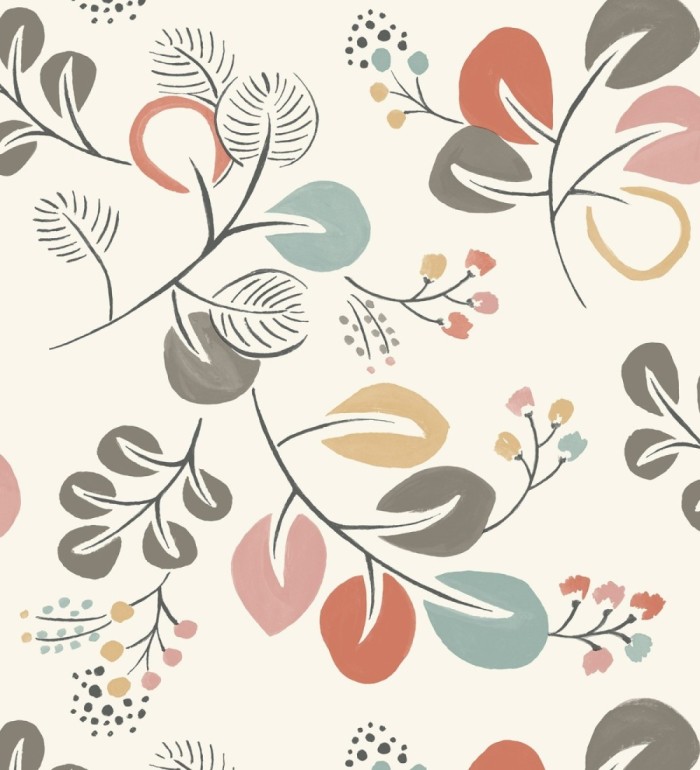 Papel pintado hojas estilo nórdico tonos coral - Blossom Hall 679414