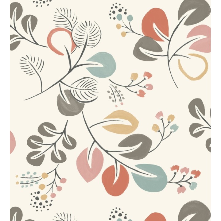 Papel pintado hojas estilo nórdico tonos coral - Blossom Hall 679414