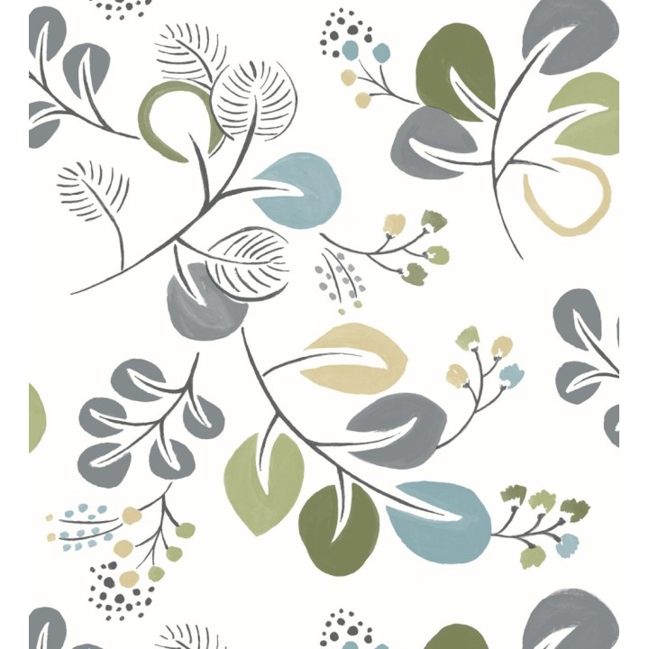 Papel pintado hojas estilo nórdico tonos verdes - Blossom Hall 679415