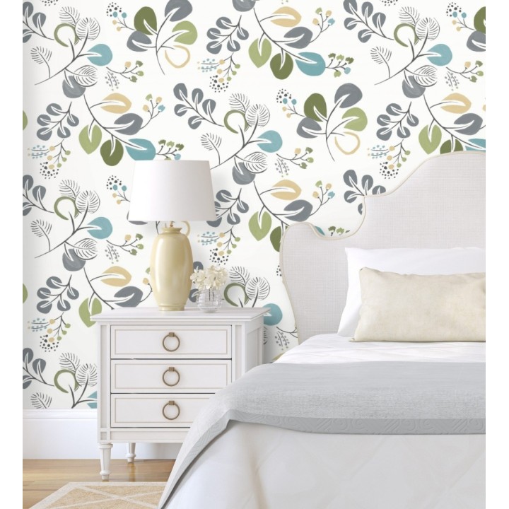 Papel pintado hojas estilo nórdico tonos verdes - Blossom Hall 679415