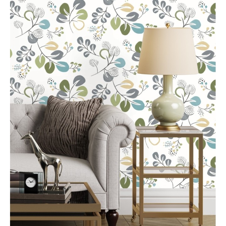 Papel pintado hojas estilo nórdico tonos verdes - Blossom Hall 679415
