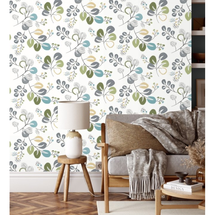 Papel pintado hojas estilo nórdico tonos verdes - Blossom Hall 679415