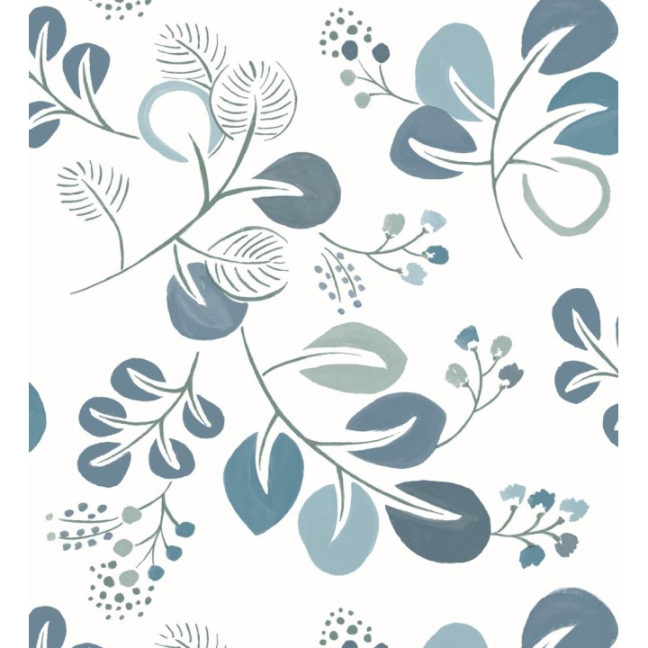 Papel pintado hojas estilo nórdico tonos celeste - Blossom Hall 679416