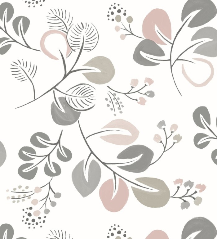 Papel pintado hojas estilo nórdico tonos rosa palo - Blossom Hall 679417