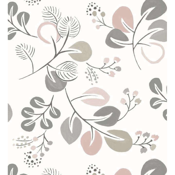 Papel pintado hojas estilo nórdico tonos rosa palo - Blossom Hall 679417