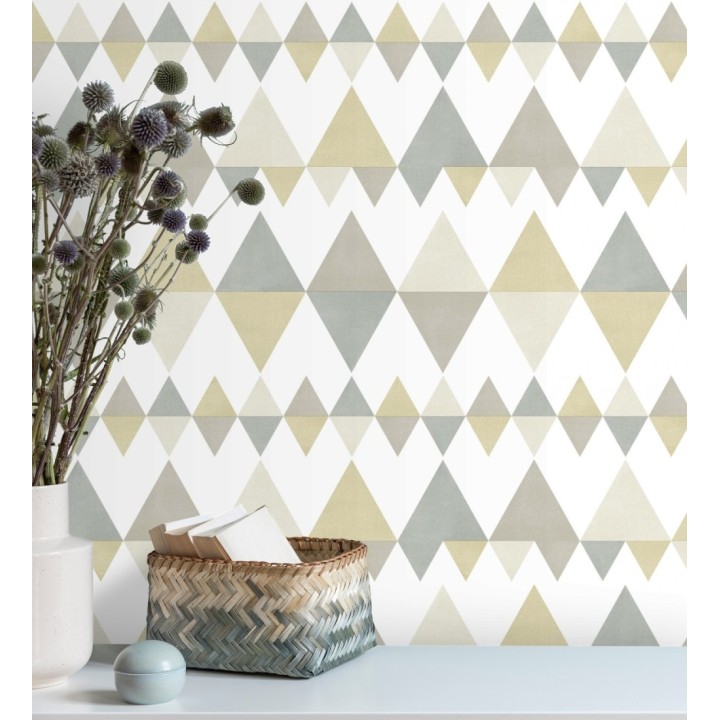 Papel pintado rombos y triángulos estilo nórdico tonos beige y grises - Hans Metrix 679419