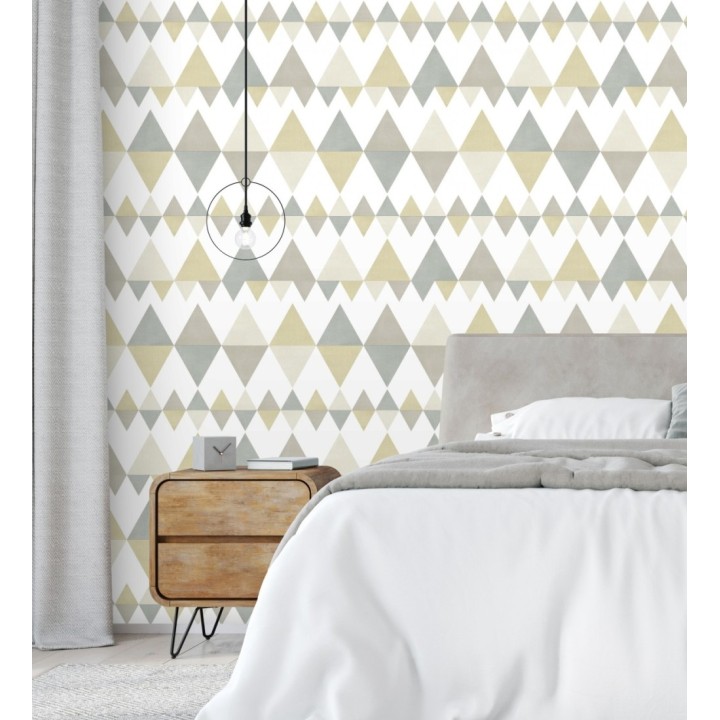Papel pintado rombos y triángulos estilo nórdico tonos beige y grises - Hans Metrix 679419