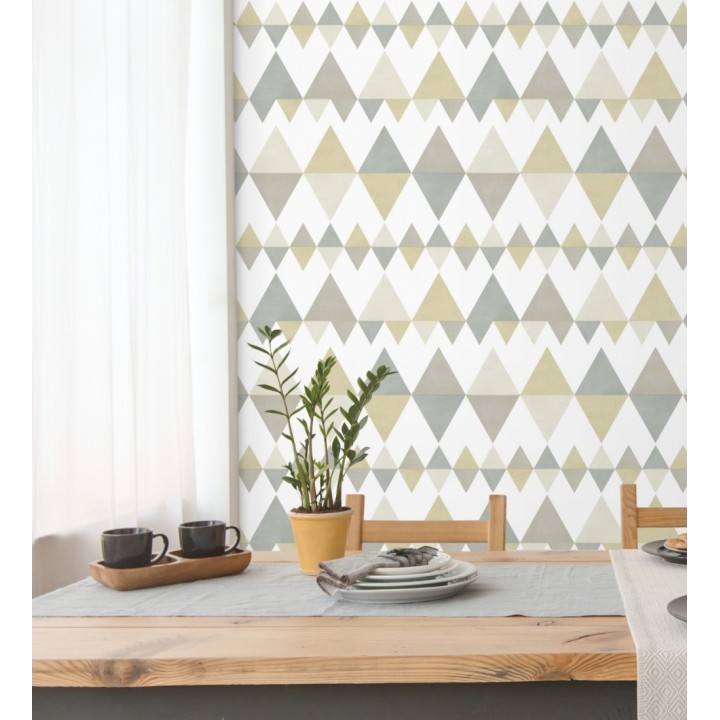 Papel pintado rombos y triángulos estilo nórdico tonos beige y grises - Hans Metrix 679419