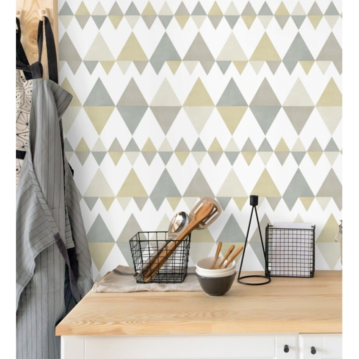 Papel pintado rombos y triángulos estilo nórdico tonos beige y grises - Hans Metrix 679419