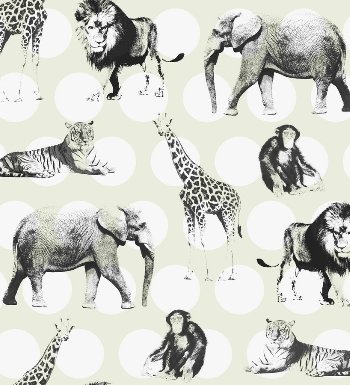 Papel pintado animales de África con fondo de lunares - Gabú 7318