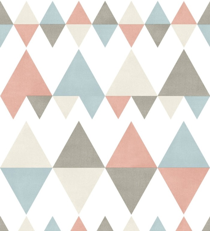 Papel pintado rombos y triángulos estilo nórdico tonos coral, celeste y gris - Hans Metrix 679423