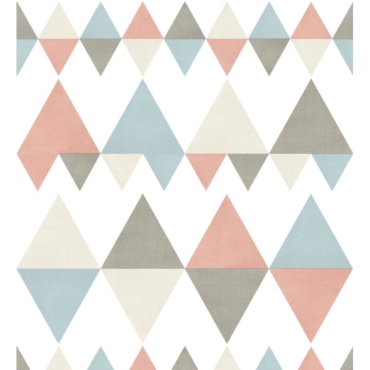 Papel pintado rombos y triángulos estilo nórdico tonos coral, celeste y gris - Hans Metrix 679423