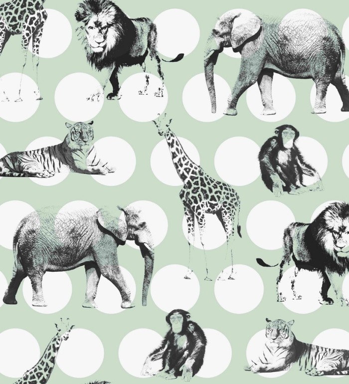 Papel pintado animales de África con fondo de lunares - Gabú 7319