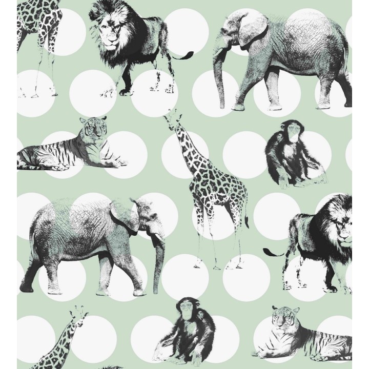 Papel pintado animales de África con fondo de lunares - Gabú 7319