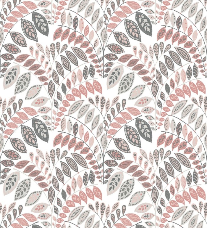 Papel pintado ramillete de hojas estilo nórdico tonos rosa palo y gris - Sandy Springs 679433