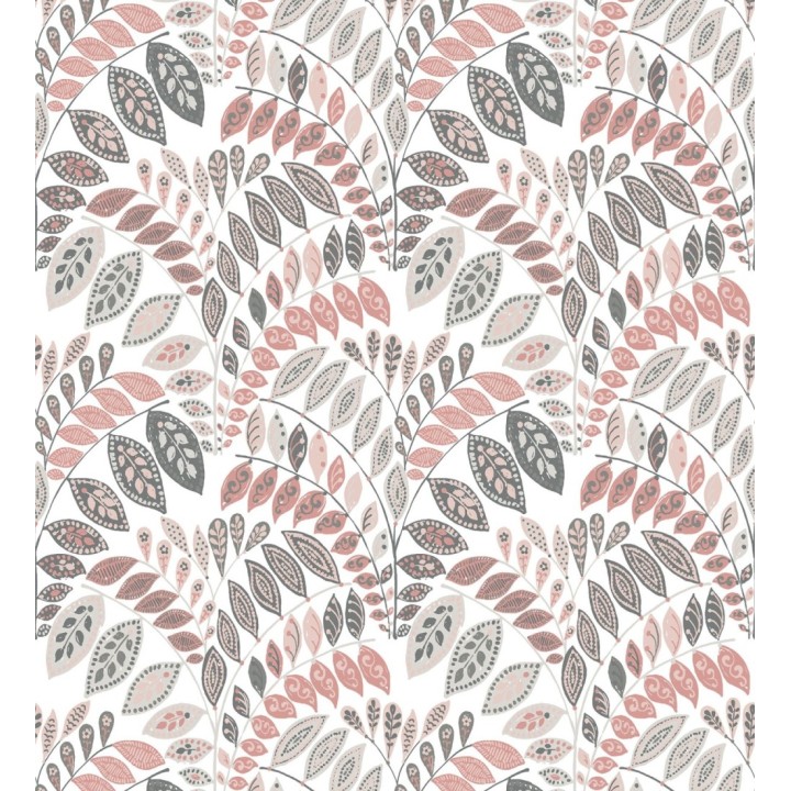 Papel pintado ramillete de hojas estilo nórdico tonos rosa palo y gris - Sandy Springs 679433
