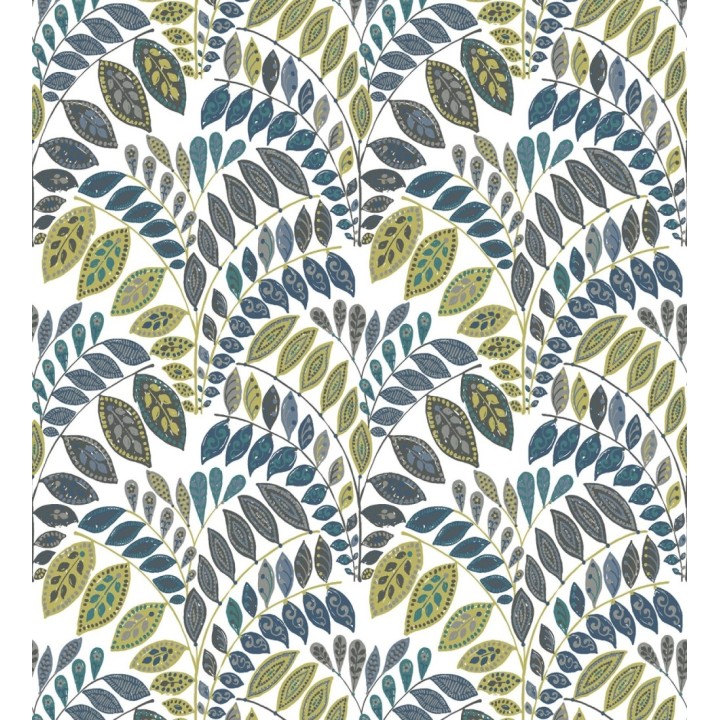 Papel pintado ramillete de hojas estilo nórdico tonos verde y gris oscuro - Sandy Springs 679434