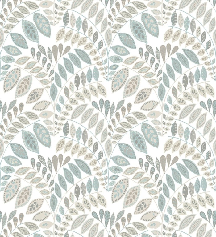 Papel pintado ramillete de hojas estilo nórdico tonos celeste y gris - Sandy Springs 679435