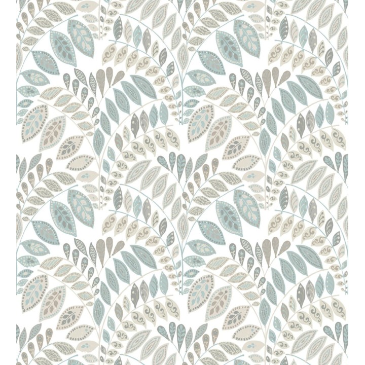 Papel pintado ramillete de hojas estilo nórdico tonos celeste y gris - Sandy Springs 679435