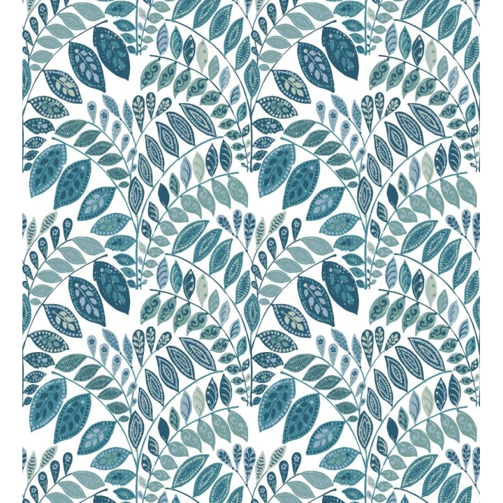 Papel pintado ramillete de hojas estilo nórdico tonos azules y turquesas - Sandy Springs 679436