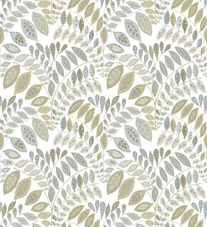 Papel pintado ramillete de hojas estilo nórdico tonos beige y grises - Sandy Springs 679437