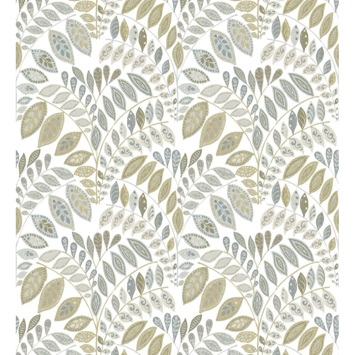 Papel pintado ramillete de hojas estilo nórdico tonos beige y grises - Sandy Springs 679437