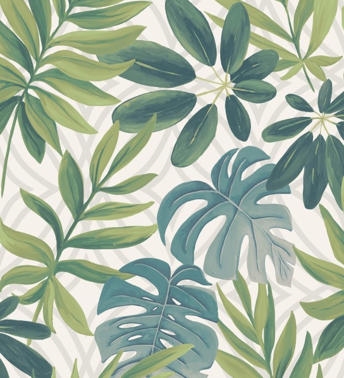Papel pintado hojas grandes de monstera verde tropical - Palm Springs 679451