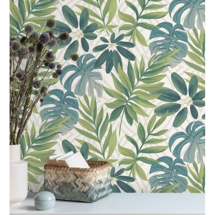 Papel pintado hojas grandes de monstera verde tropical - Palm Springs 679451