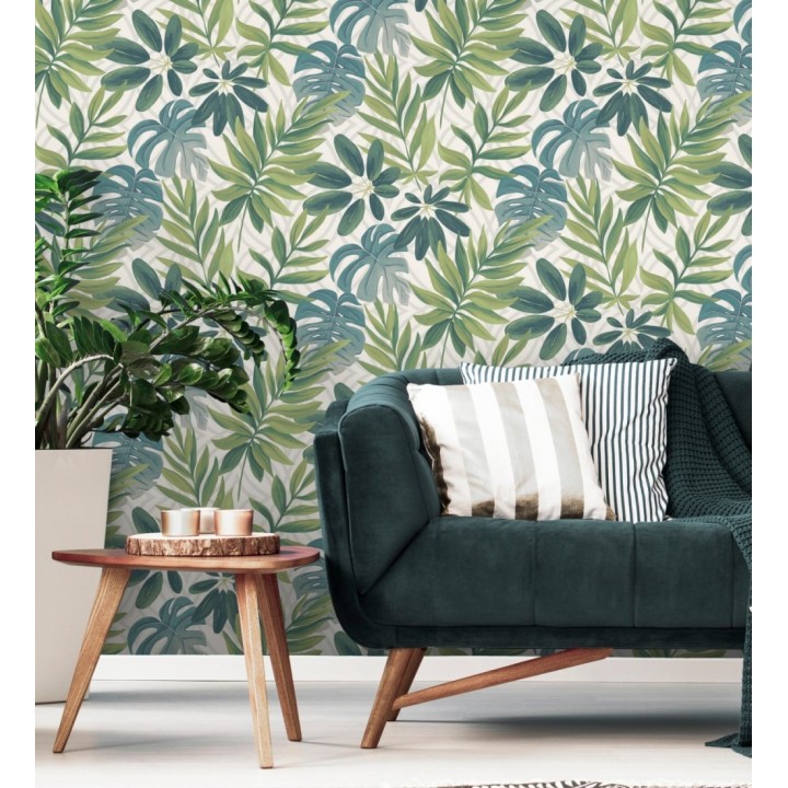 Papel pintado hojas grandes de monstera verde tropical - Palm Springs 679451