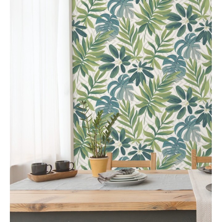 Papel pintado hojas grandes de monstera verde tropical - Palm Springs 679451