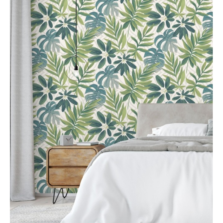Papel pintado hojas grandes de monstera verde tropical - Palm Springs 679451