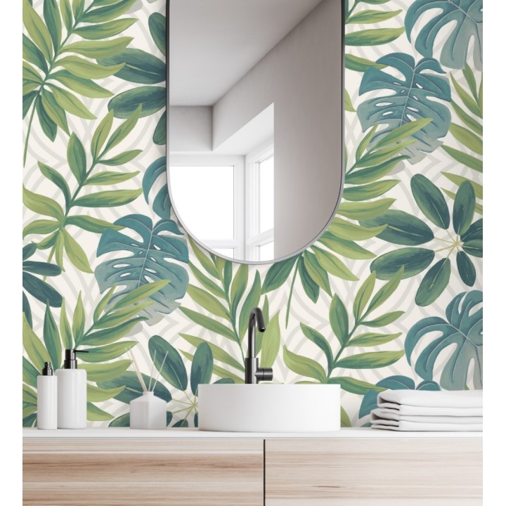 Papel pintado hojas grandes de monstera verde tropical - Palm Springs 679451