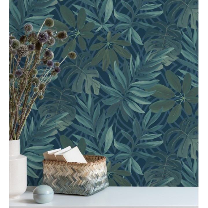Papel pintado hojas grandes de monstera turquesa tropical - Palm Springs 679452