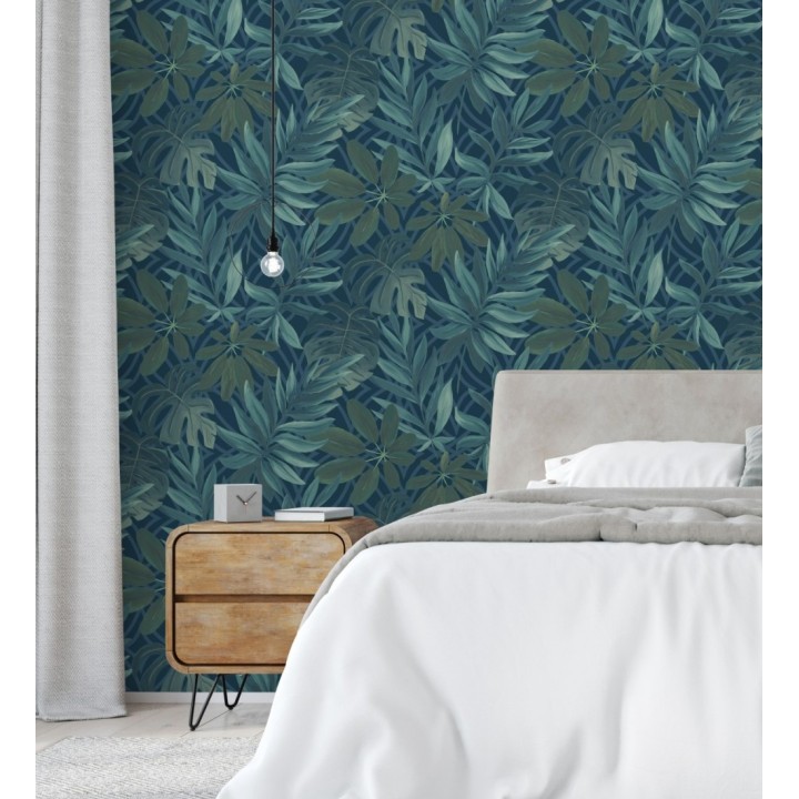 Papel pintado hojas grandes de monstera turquesa tropical - Palm Springs 679452