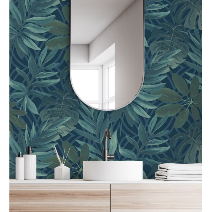 Papel pintado hojas grandes de monstera turquesa tropical - Palm Springs 679452