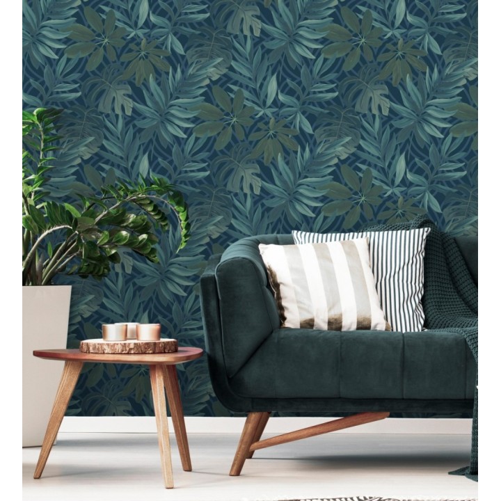 Papel pintado hojas grandes de monstera turquesa tropical - Palm Springs 679452