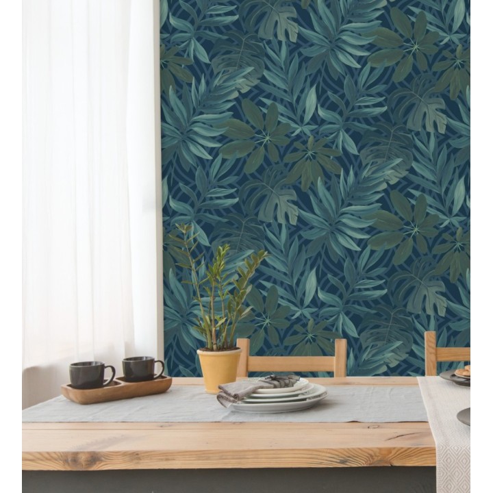 Papel pintado hojas grandes de monstera turquesa tropical - Palm Springs 679452
