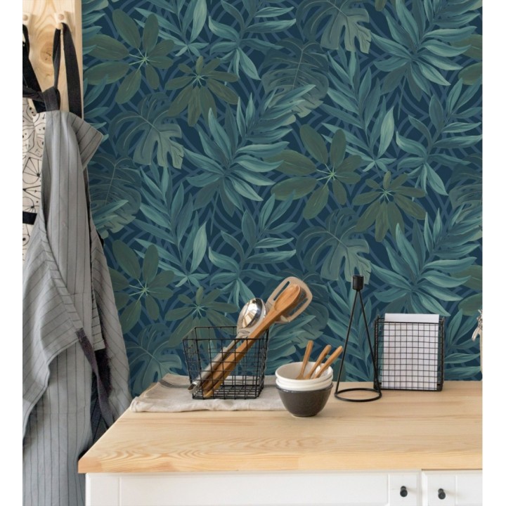Papel pintado hojas grandes de monstera turquesa tropical - Palm Springs 679452