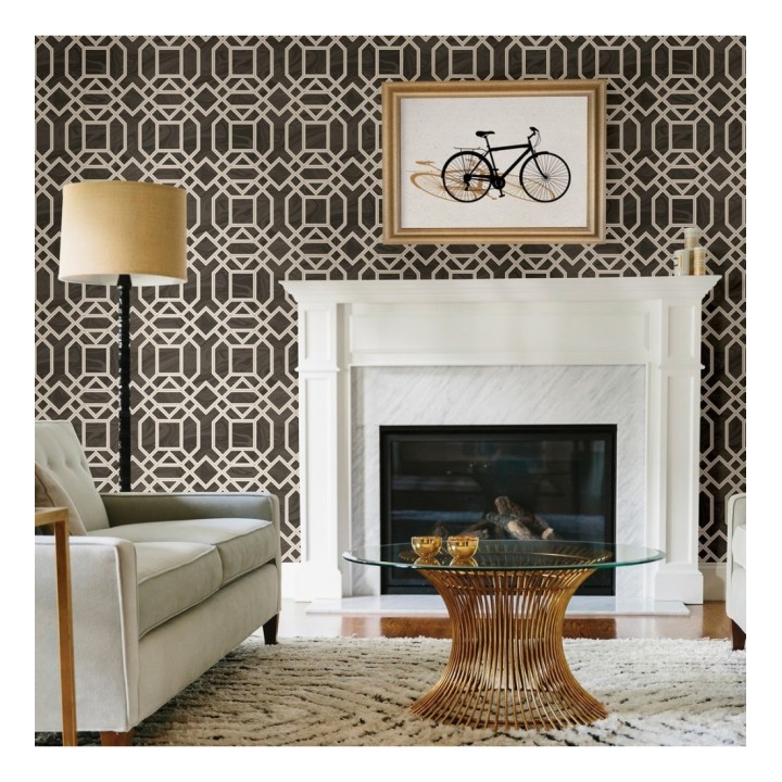 Papel pintado geométrico con inserciones en oro - Ducal Stone 679472